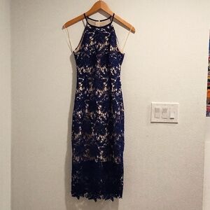 Keepsake blue nude cream dress